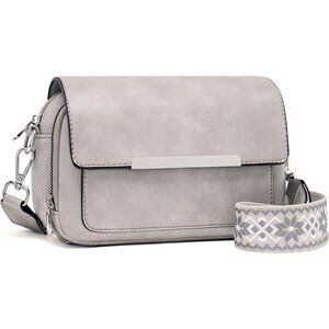 Women’s Retor Grey Leather Purse Imported Magnetic Snap Crossbody Zipper Bags